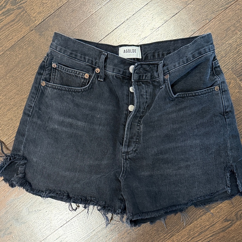 Agolde Dee Black Denim Cutoff Shorts